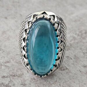 Large Costume Statement Ring Silver Tone w/Light Blue Stone Size 9